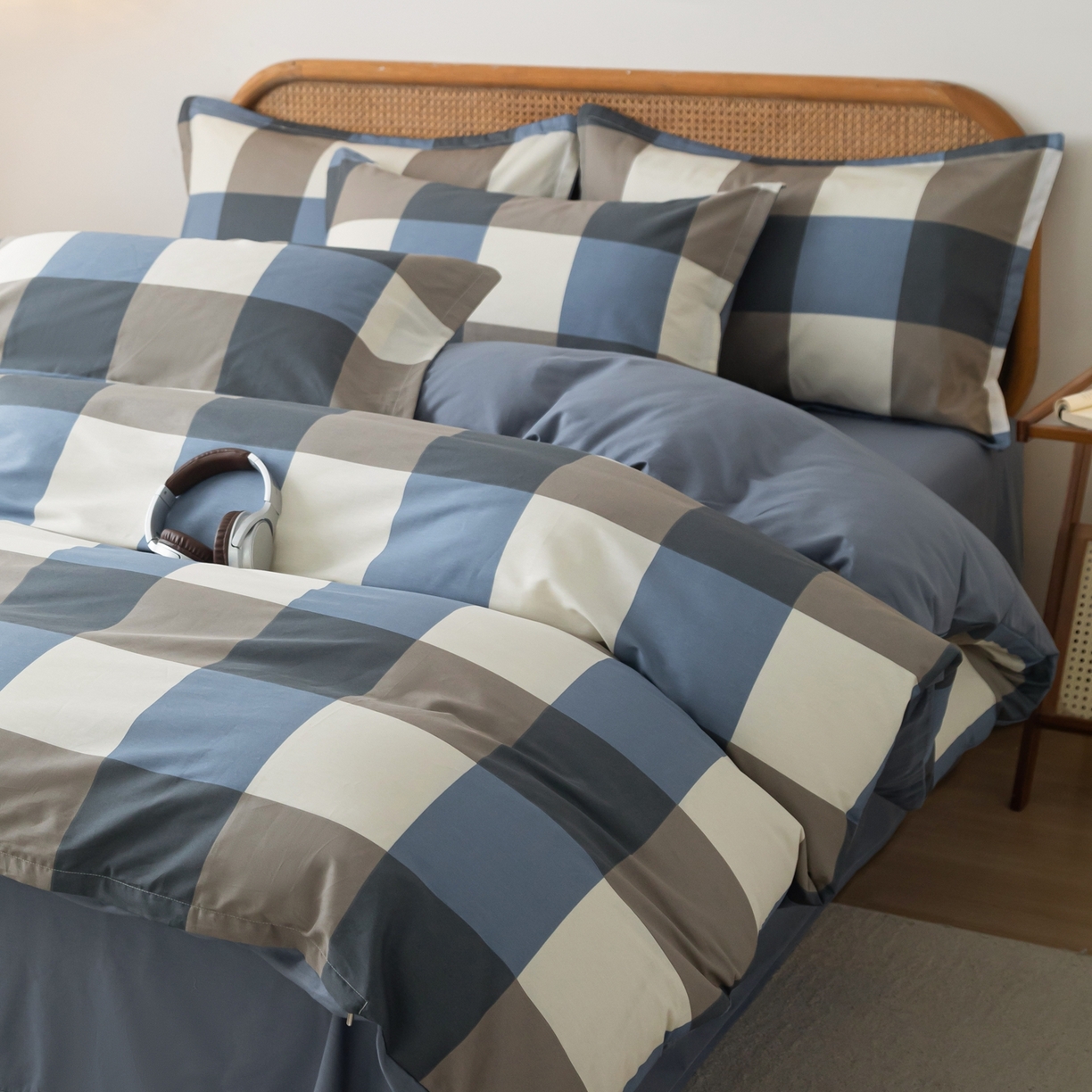 91家纺网 家纺一手货源 找家纺 梦纤绒 2026新款全棉纯棉印花四件套 方格眠