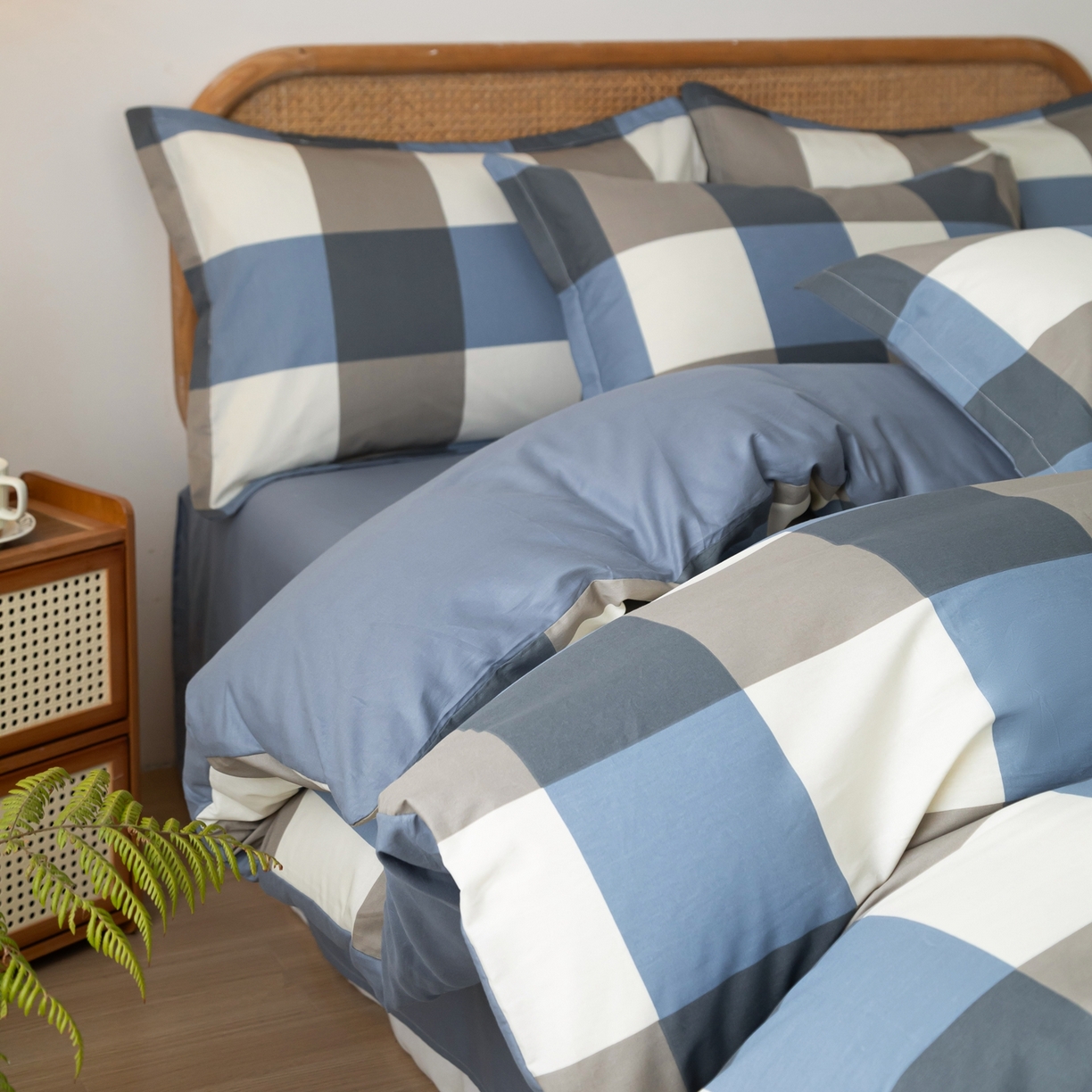 91家纺网 家纺一手货源 找家纺 梦纤绒 2026新款全棉纯棉印花四件套 方格眠