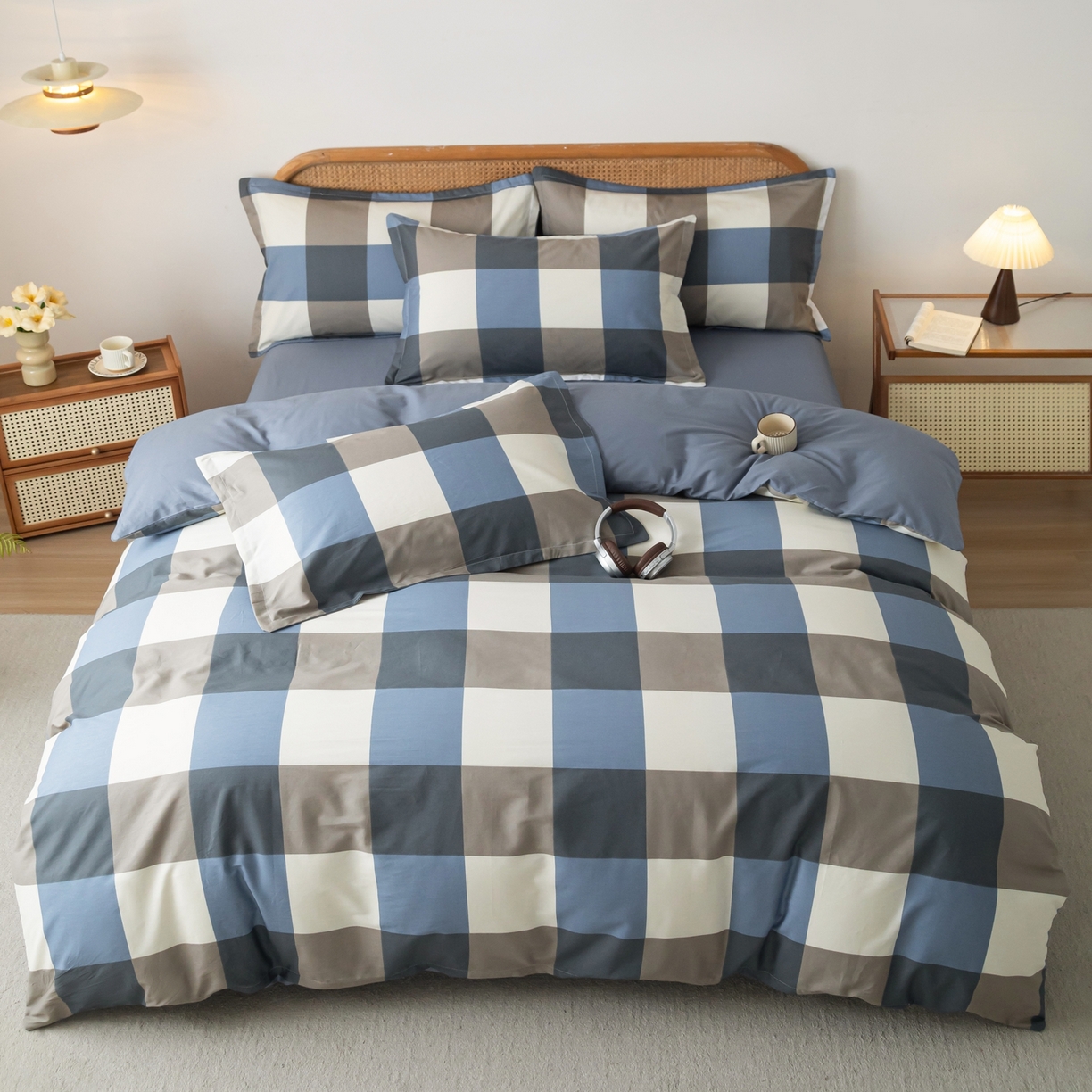 91家纺网 家纺一手货源 找家纺 梦纤绒 2026新款全棉纯棉印花四件套 方格眠