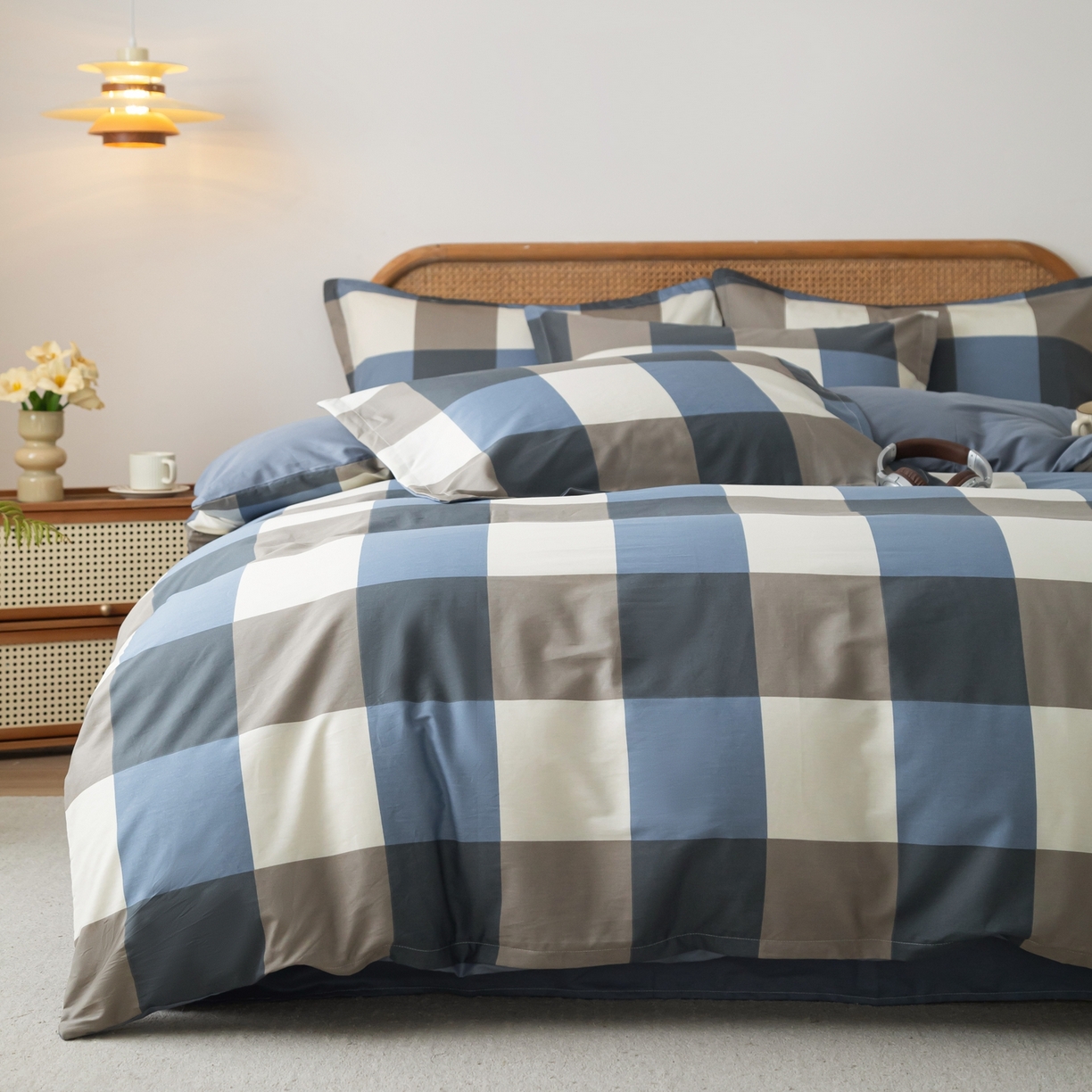 91家纺网 家纺一手货源 找家纺 梦纤绒 2026新款全棉纯棉印花四件套 方格眠