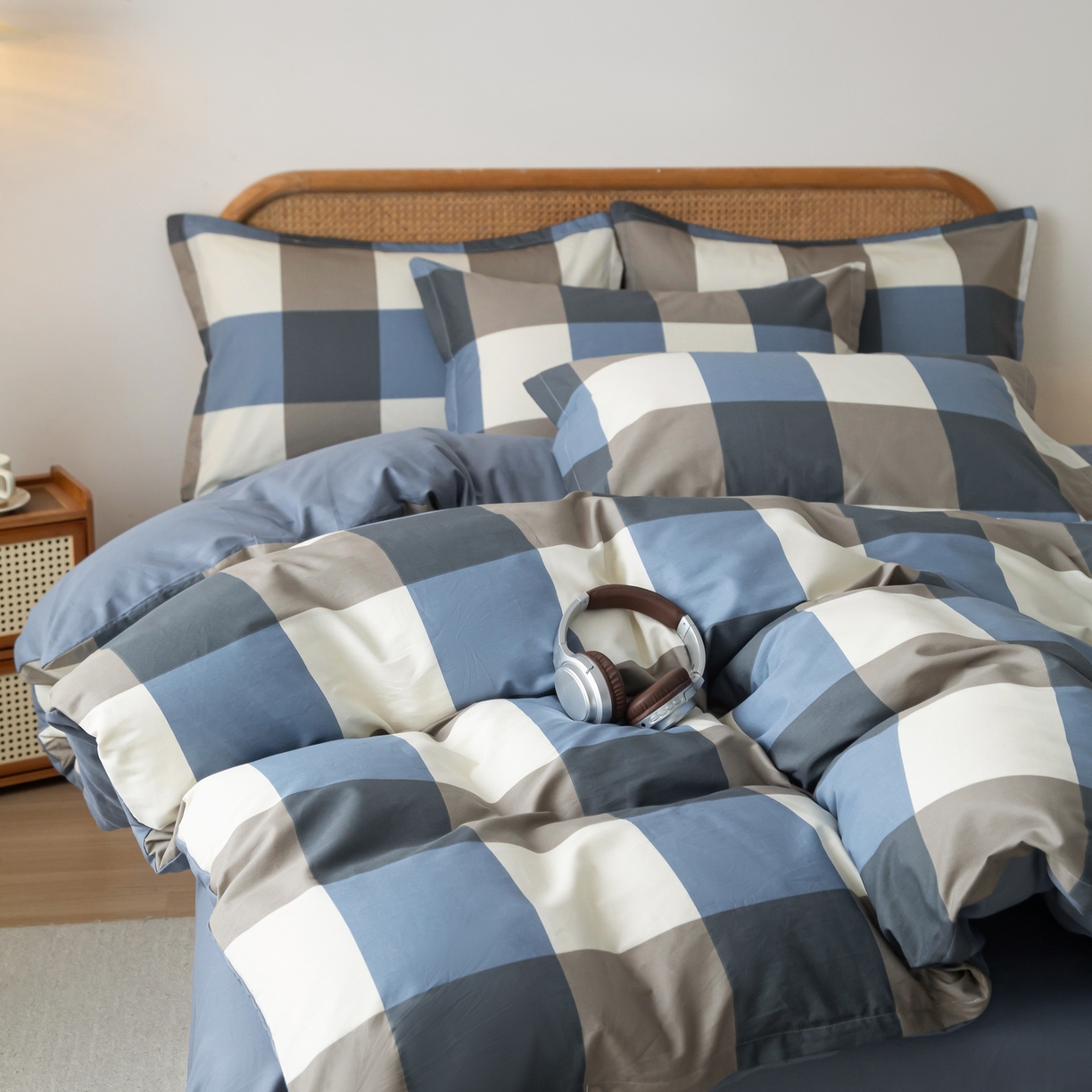 91家纺网 家纺一手货源 找家纺 梦纤绒 2026新款全棉纯棉印花四件套 方格眠