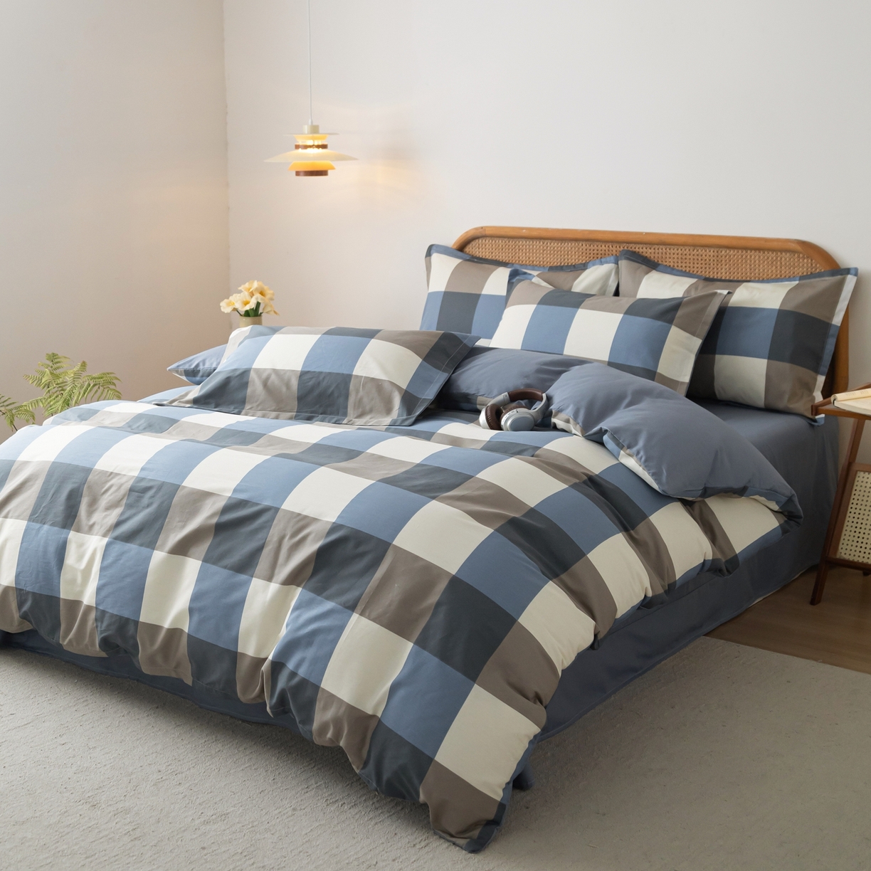 91家纺网 家纺一手货源 找家纺 梦纤绒 2026新款全棉纯棉印花四件套 方格眠