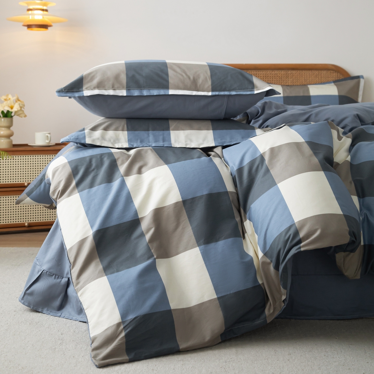 91家纺网 家纺一手货源 找家纺 梦纤绒 2026新款全棉纯棉印花四件套 方格眠