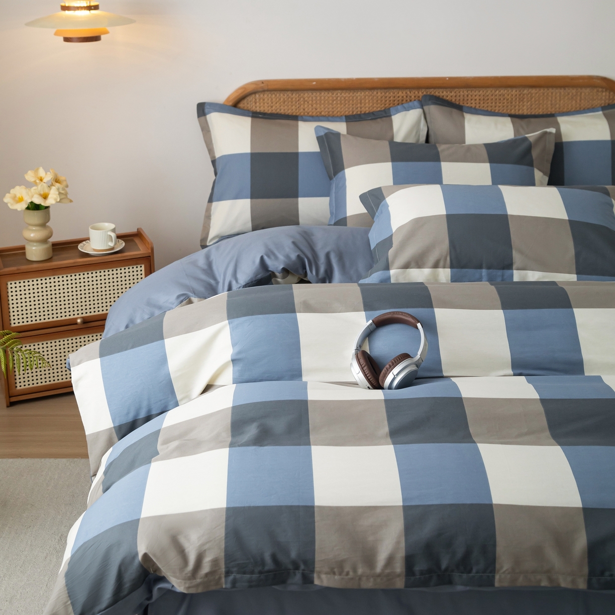 91家纺网 家纺一手货源 找家纺 梦纤绒 2026新款全棉纯棉印花四件套 方格眠