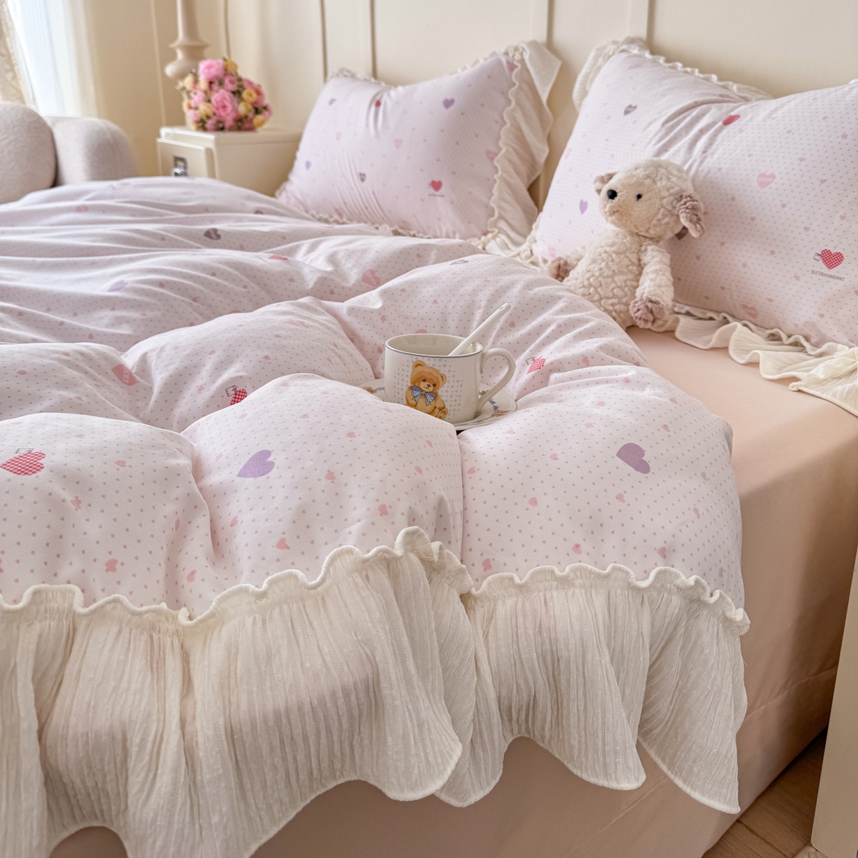 91家纺网 家纺一手货源 找家纺 橘子家 2026新款柔肤棉床单四件套 小甜心