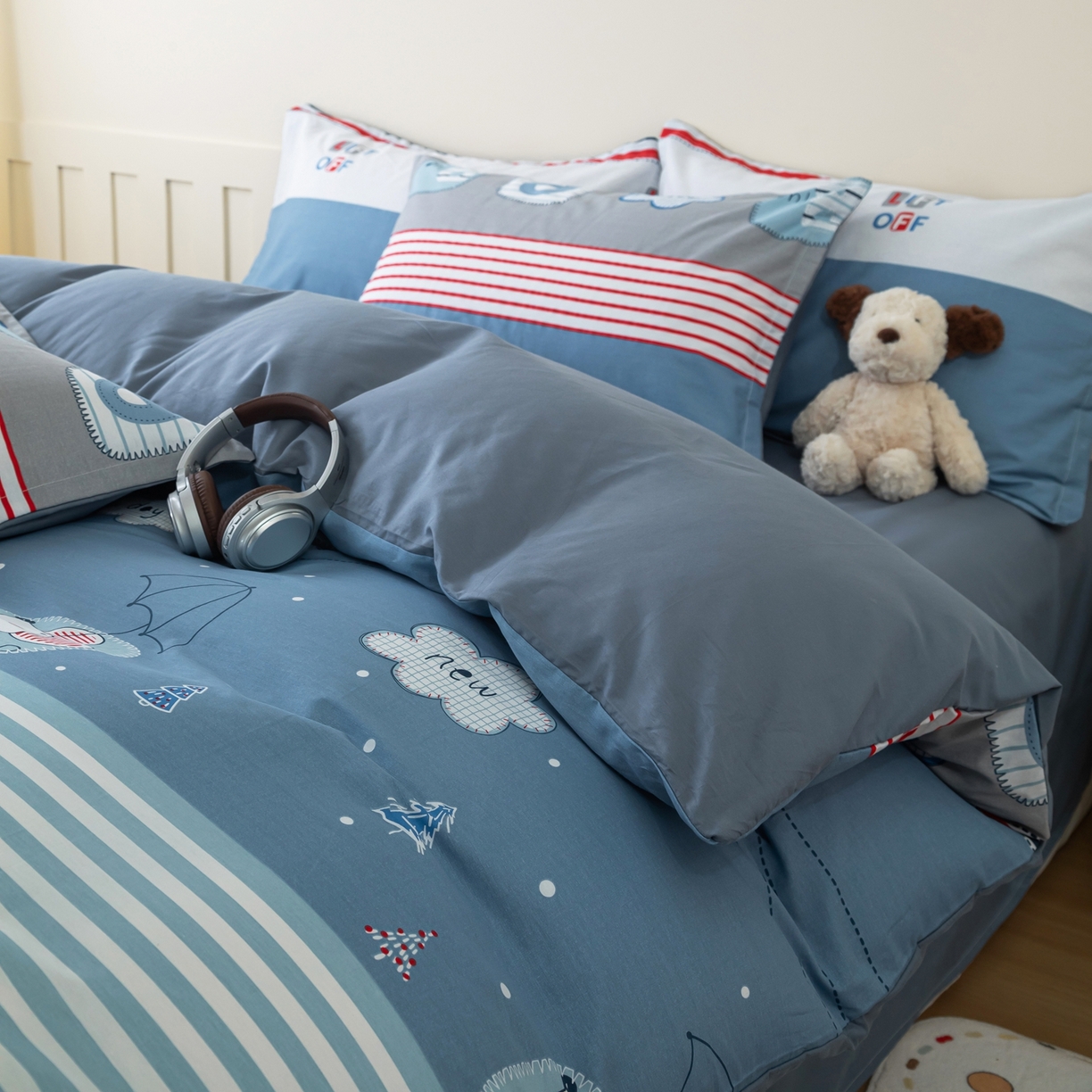 91家纺网 家纺一手货源 找家纺 梦纤绒 2026新款全棉纯棉印花四件套 条纹鼠