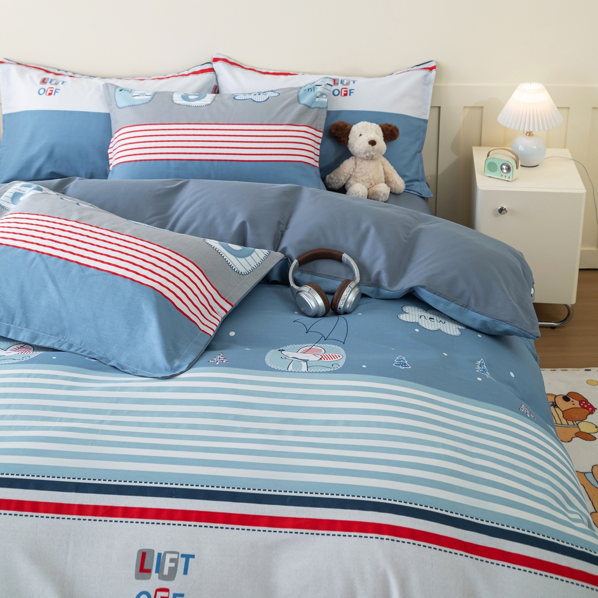 91家纺网 家纺一手货源 找家纺 梦纤绒 2026新款全棉纯棉印花四件套 条纹鼠