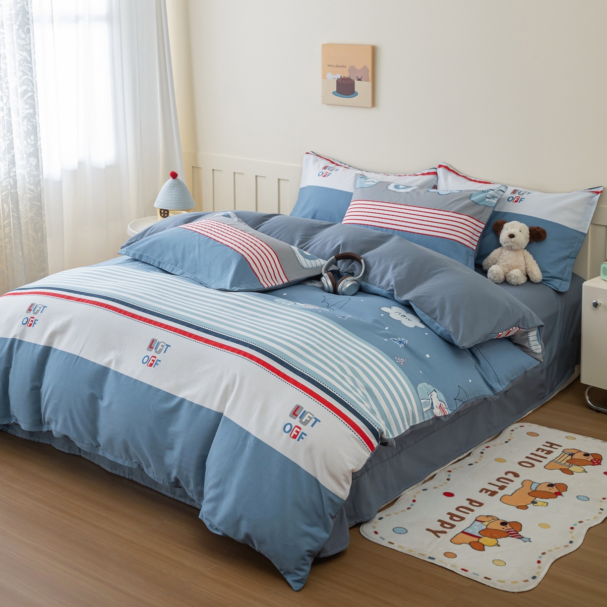 91家纺网 家纺一手货源 找家纺 梦纤绒 2026新款全棉纯棉印花四件套 条纹鼠