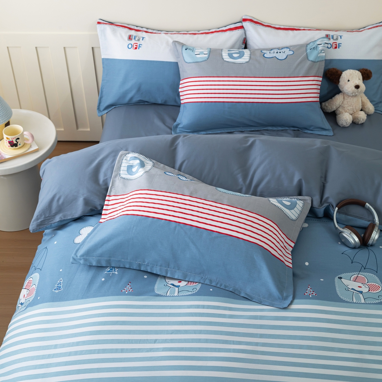 91家纺网 家纺一手货源 找家纺 梦纤绒 2026新款全棉纯棉印花四件套 条纹鼠