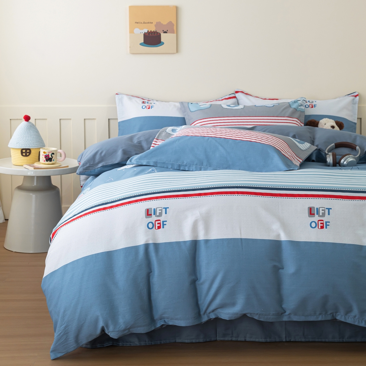 91家纺网 家纺一手货源 找家纺 梦纤绒 2026新款全棉纯棉印花四件套 条纹鼠