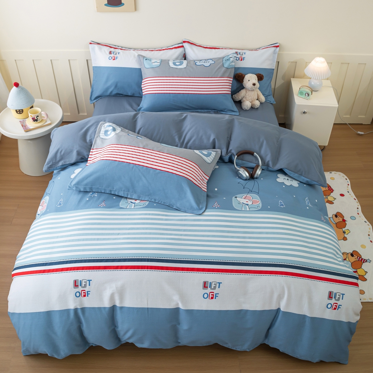 91家纺网 家纺一手货源 找家纺 梦纤绒 2026新款全棉纯棉印花四件套 条纹鼠