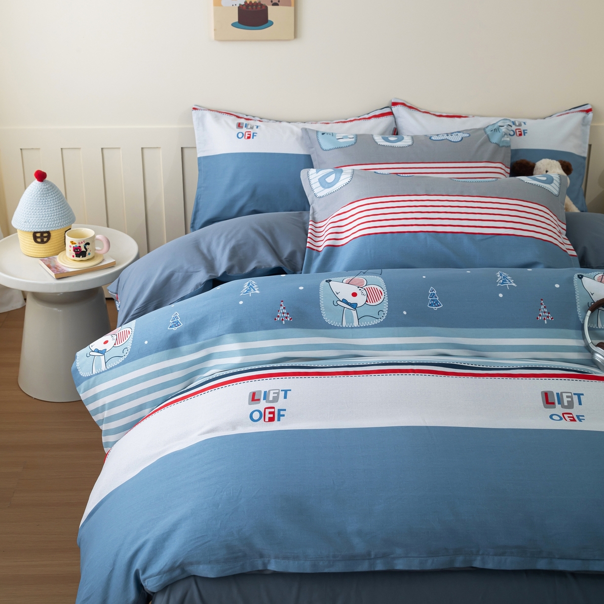 91家纺网 家纺一手货源 找家纺 梦纤绒 2026新款全棉纯棉印花四件套 条纹鼠