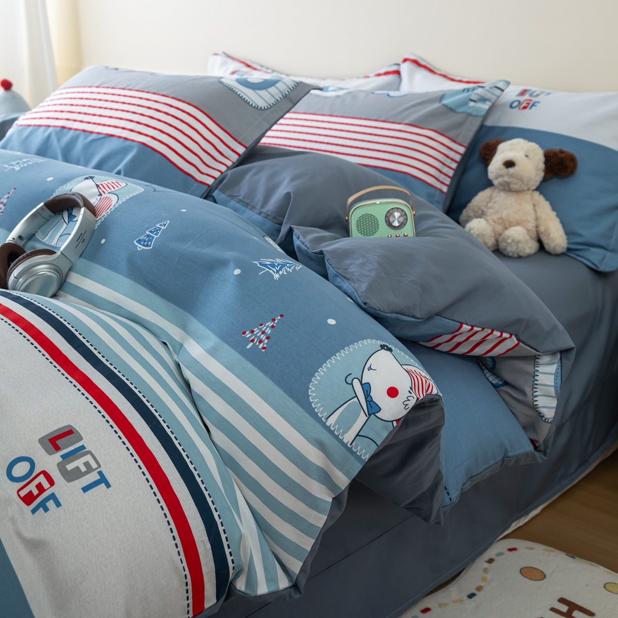 91家纺网 家纺一手货源 找家纺 梦纤绒 2026新款全棉纯棉印花四件套 条纹鼠