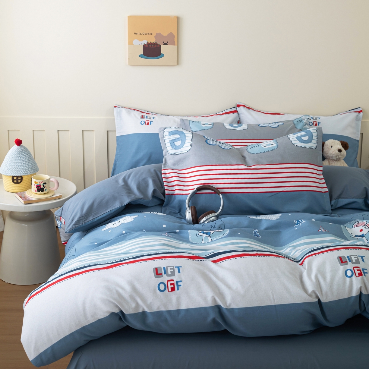 91家纺网 家纺一手货源 找家纺 梦纤绒 2026新款全棉纯棉印花四件套 条纹鼠