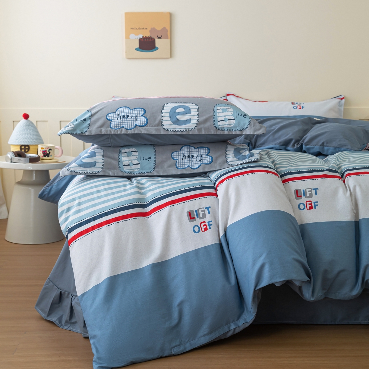 91家纺网 家纺一手货源 找家纺 梦纤绒 2026新款全棉纯棉印花四件套 条纹鼠