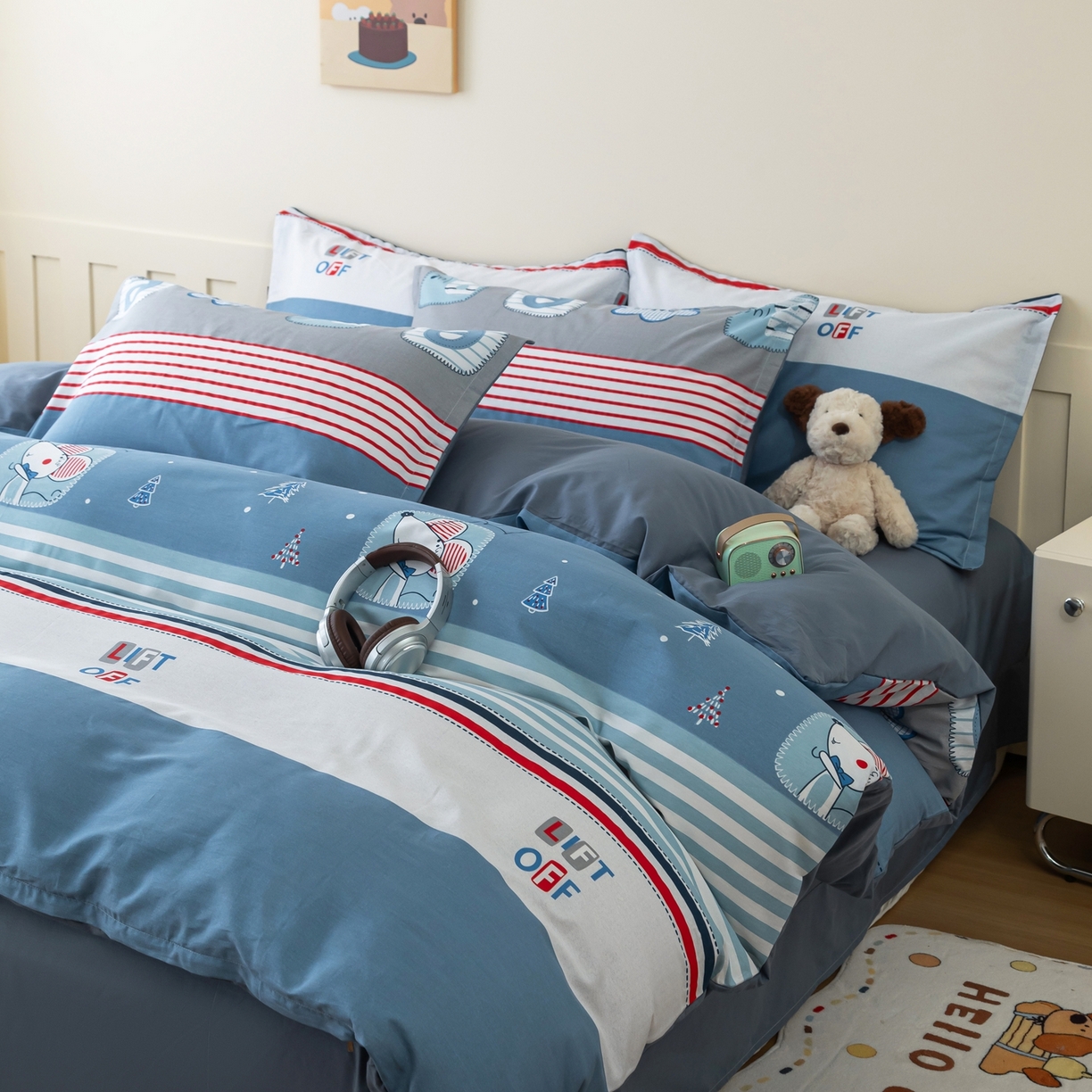 91家纺网 家纺一手货源 找家纺 梦纤绒 2026新款全棉纯棉印花四件套 条纹鼠