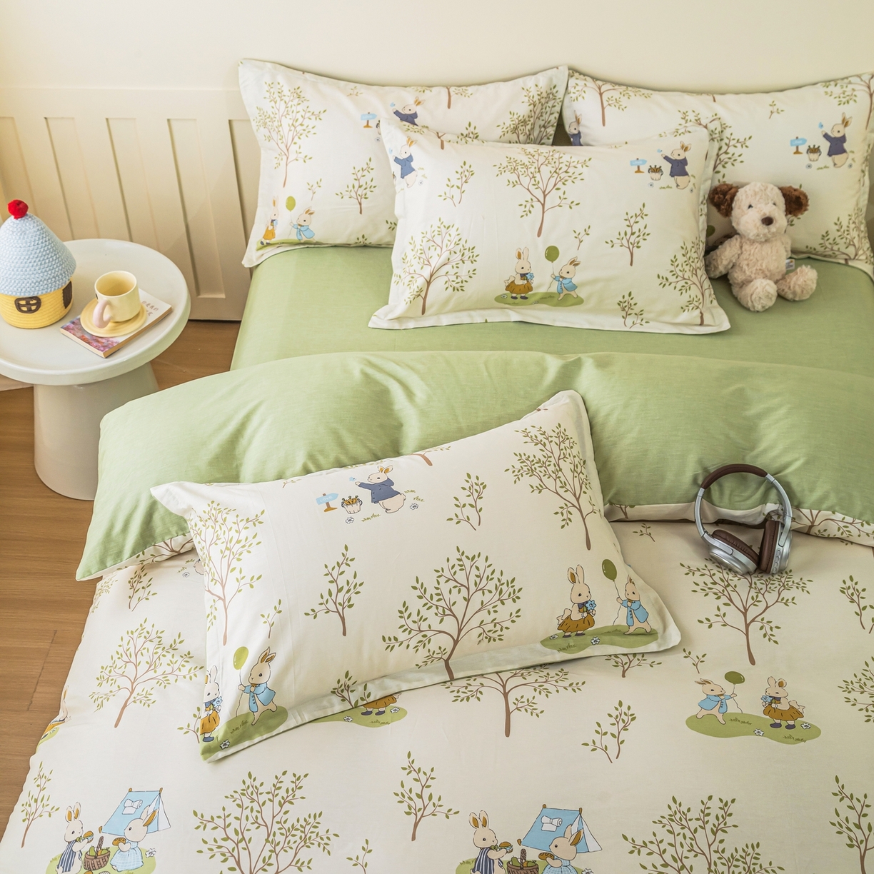 91家纺网 家纺一手货源 找家纺 梦纤绒 2026新款全棉纯棉印花四件套 森林兔