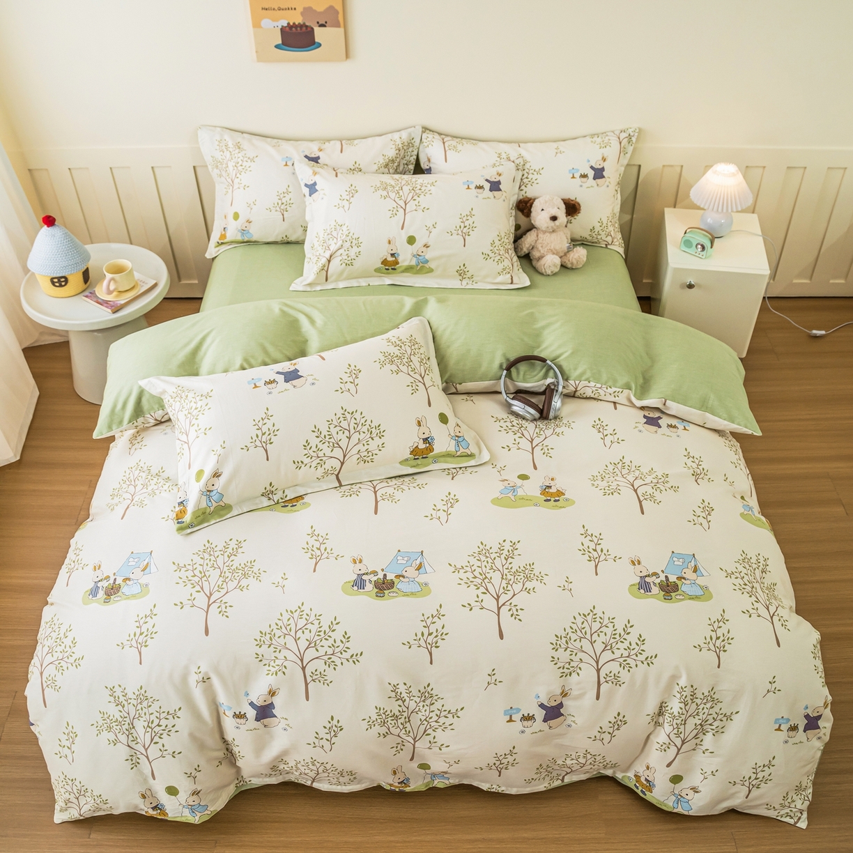 91家纺网 家纺一手货源 找家纺 梦纤绒 2026新款全棉纯棉印花四件套 森林兔