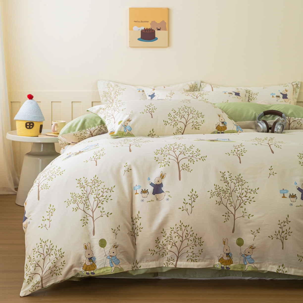 91家纺网 家纺一手货源 找家纺 梦纤绒 2026新款全棉纯棉印花四件套 森林兔