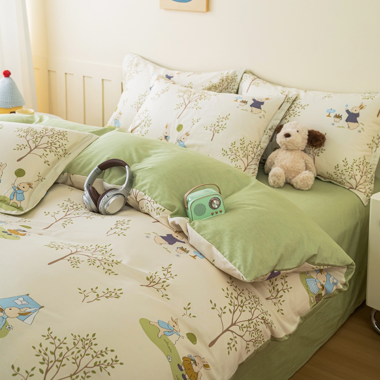 91家纺网 家纺一手货源 找家纺 梦纤绒 2026新款全棉纯棉印花四件套 森林兔