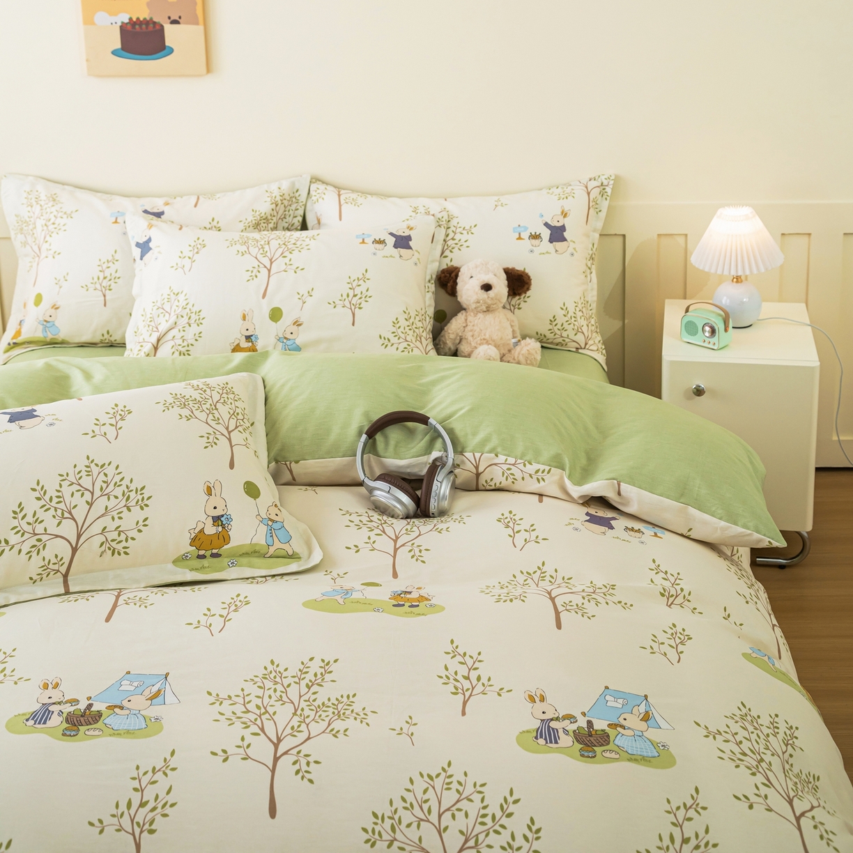 91家纺网 家纺一手货源 找家纺 梦纤绒 2026新款全棉纯棉印花四件套 森林兔