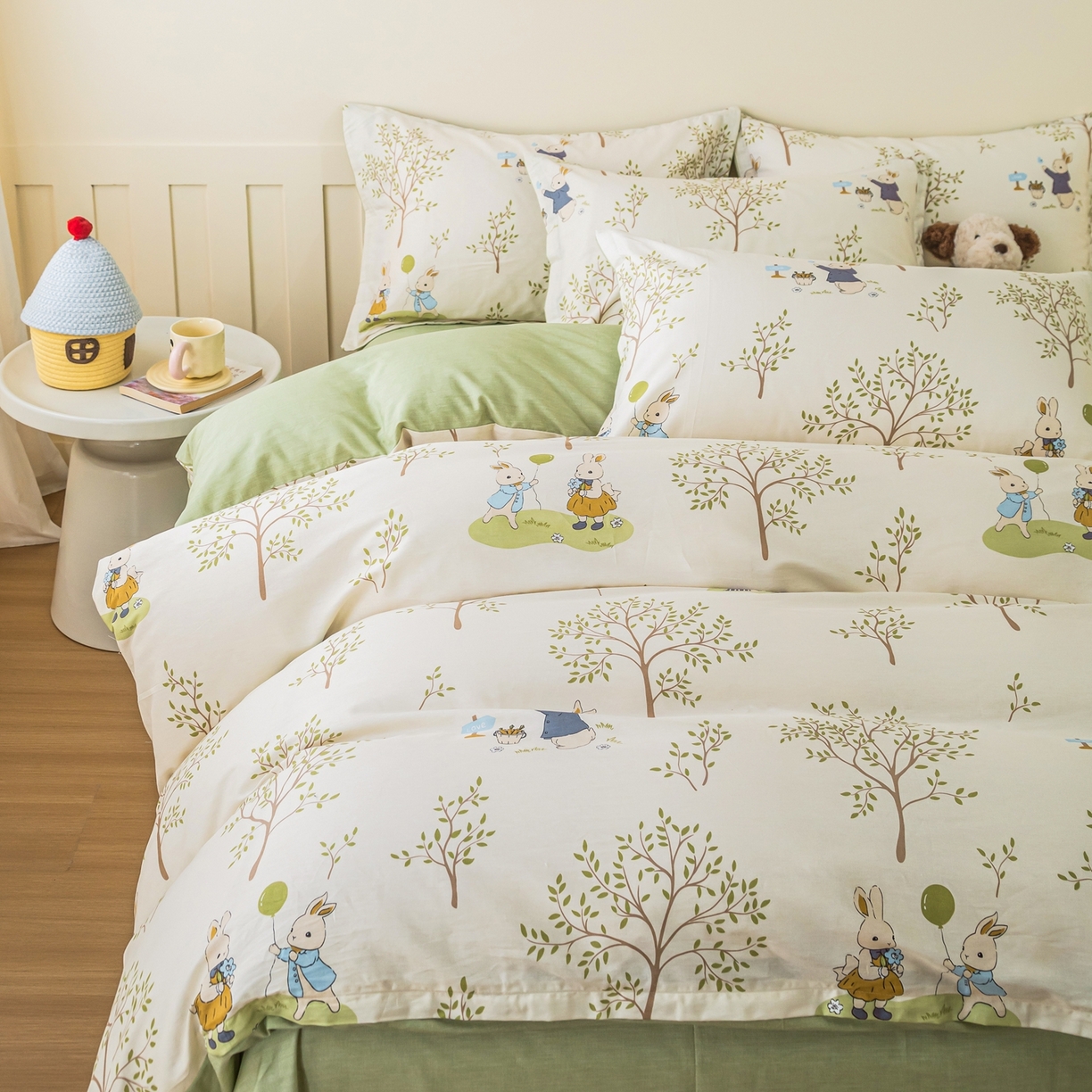 91家纺网 家纺一手货源 找家纺 梦纤绒 2026新款全棉纯棉印花四件套 森林兔