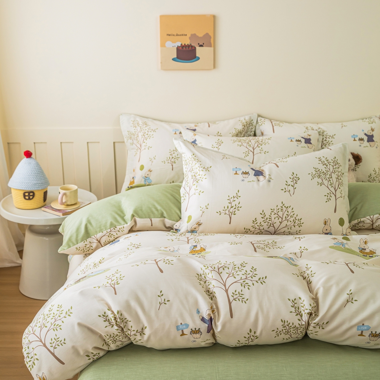 91家纺网 家纺一手货源 找家纺 梦纤绒 2026新款全棉纯棉印花四件套 森林兔