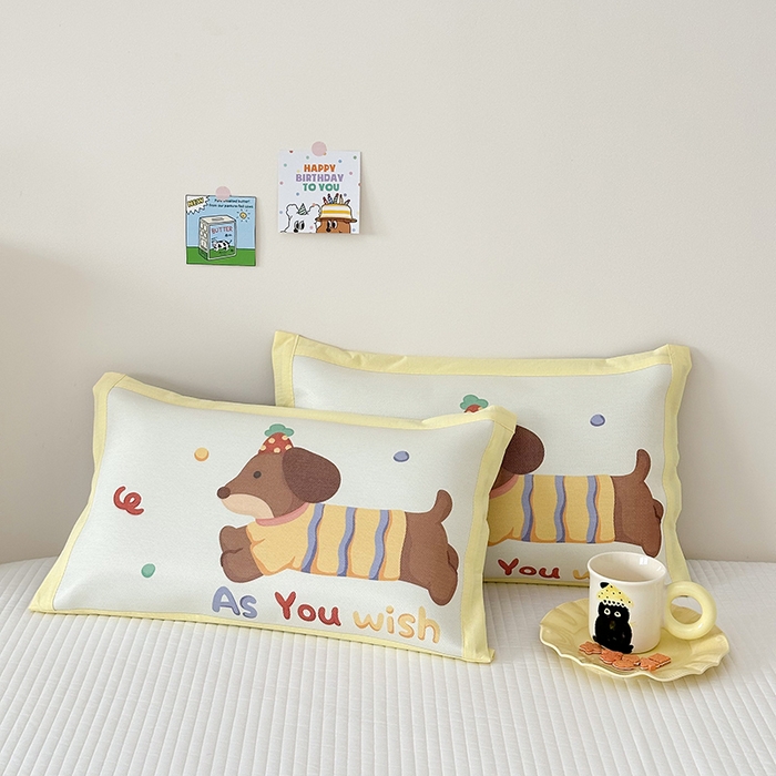 91家纺网 家纺一手货源 找家纺 嗨生活 2026新款大版加密冰丝枕套儿童枕套幼儿园枕套单品枕套枕套单件 快乐小狗