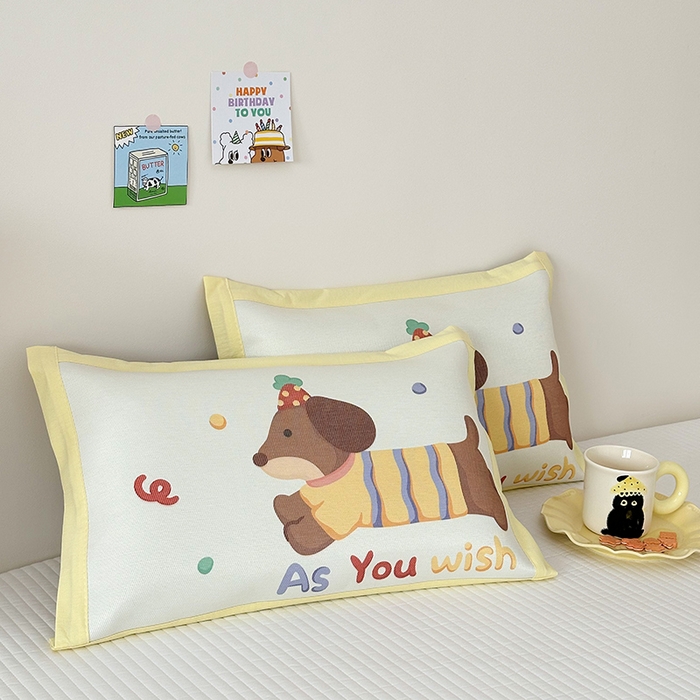 91家纺网 家纺一手货源 找家纺 嗨生活 2026新款大版加密冰丝枕套儿童枕套幼儿园枕套单品枕套枕套单件 快乐小狗