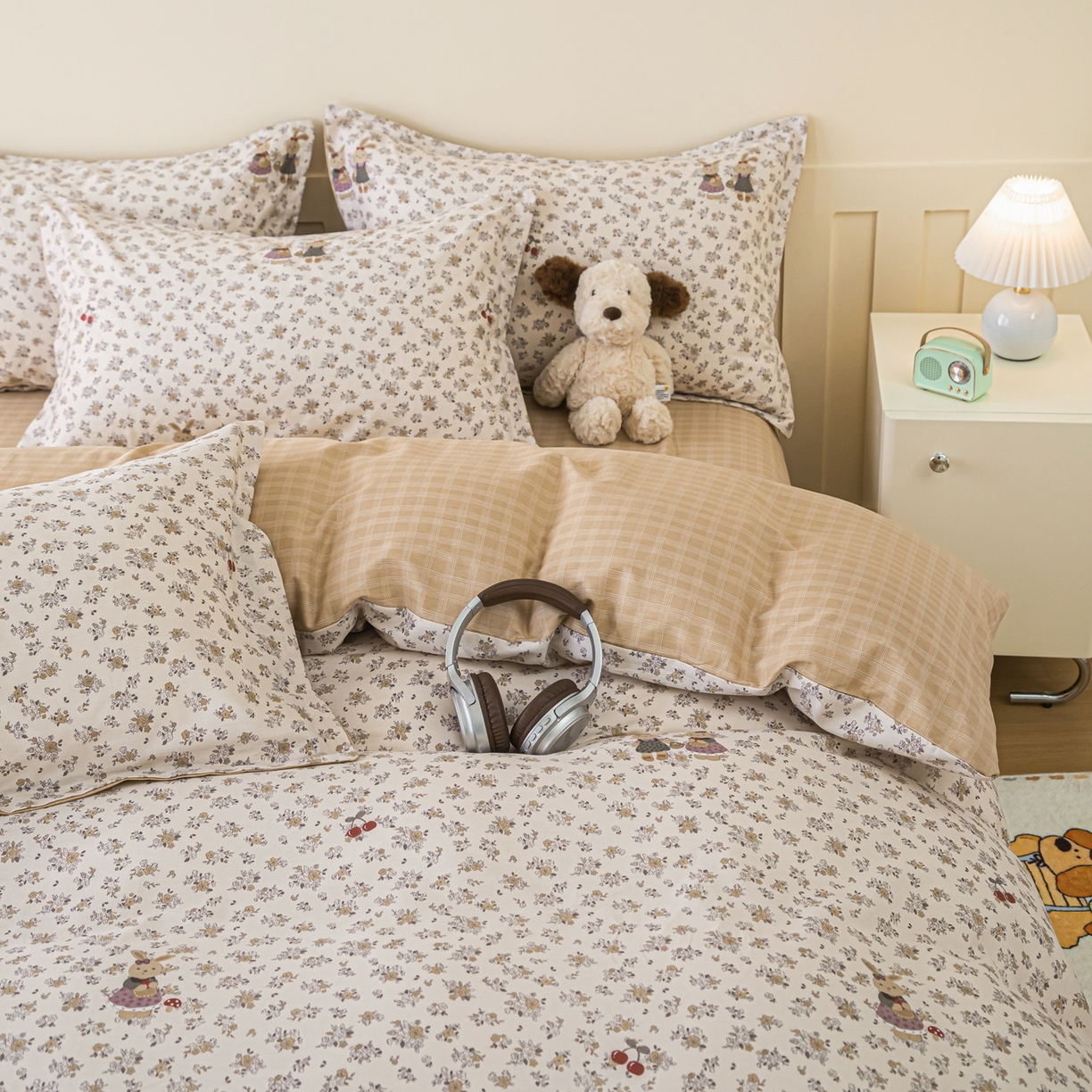 91家纺网 家纺一手货源 找家纺 梦纤绒 2026新款全棉纯棉印花四件套 花园兔