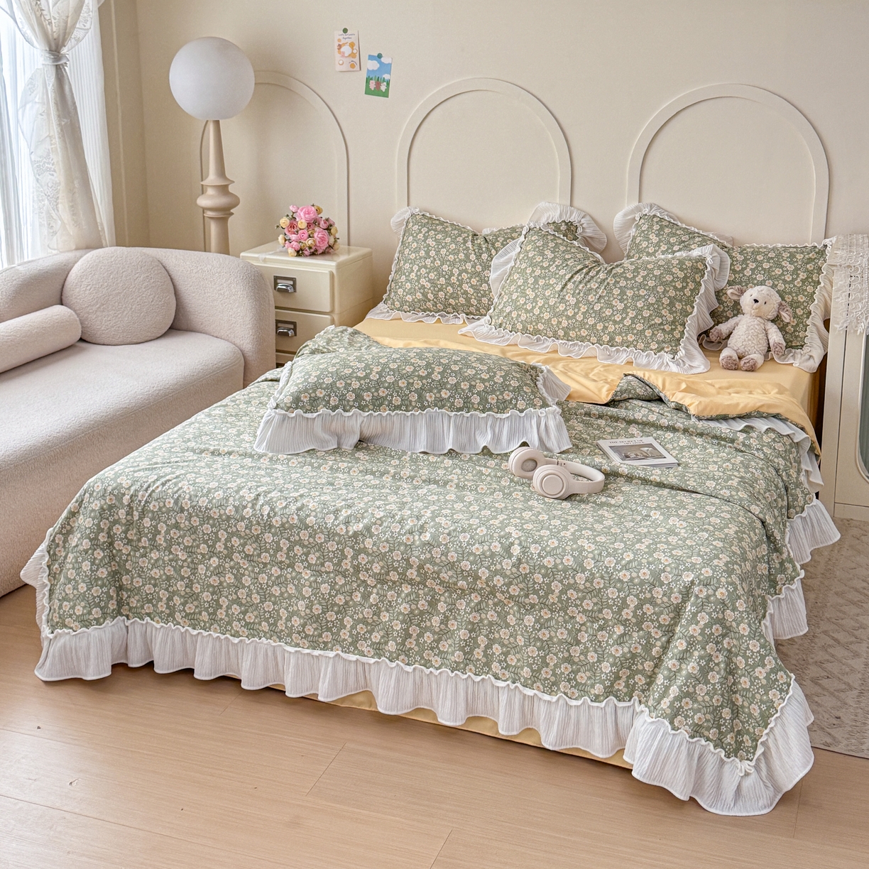 91家纺网 家纺一手货源 找家纺 橘子家 2026新款柔肤棉床单四件套 悠然-绿