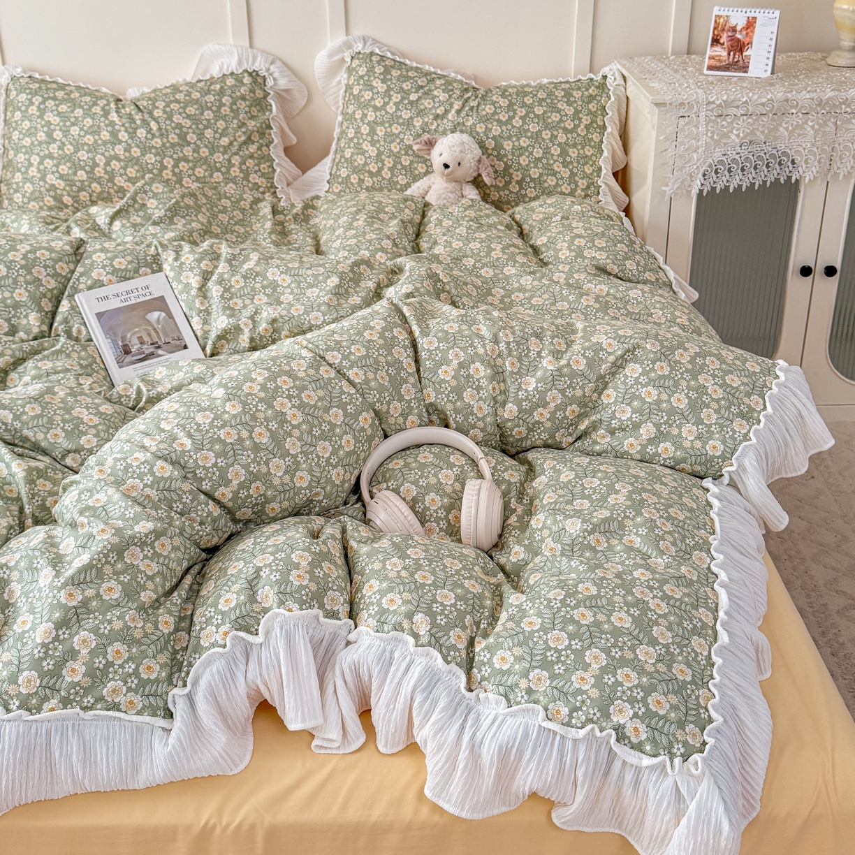 91家纺网 家纺一手货源 找家纺 橘子家 2026新款柔肤棉床单四件套 悠然-绿