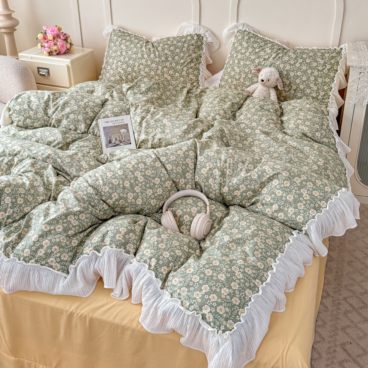 91家纺网 家纺一手货源 找家纺 橘子家 2026新款柔肤棉床单四件套 悠然-绿