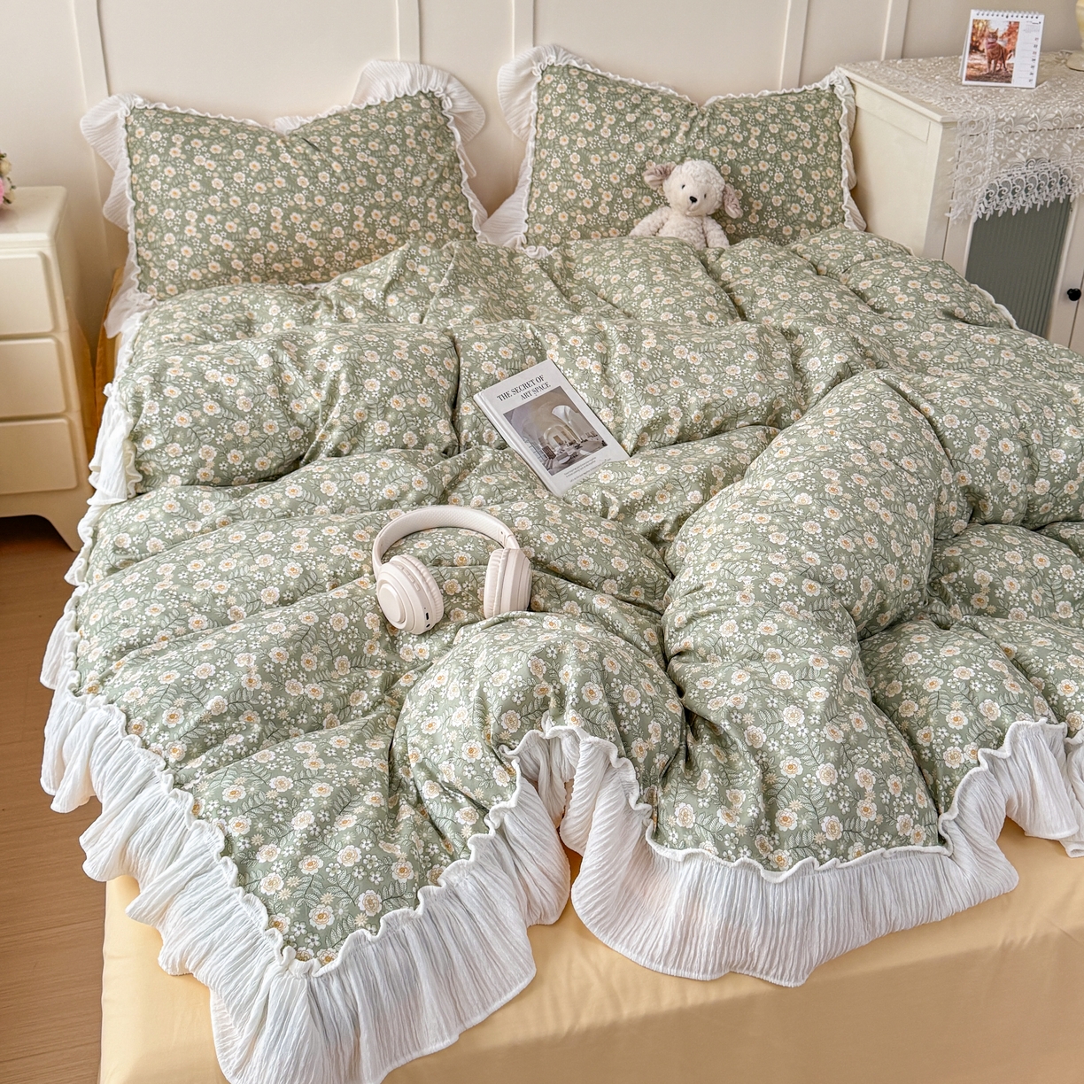 91家纺网 家纺一手货源 找家纺 橘子家 2026新款柔肤棉床单四件套 悠然-绿