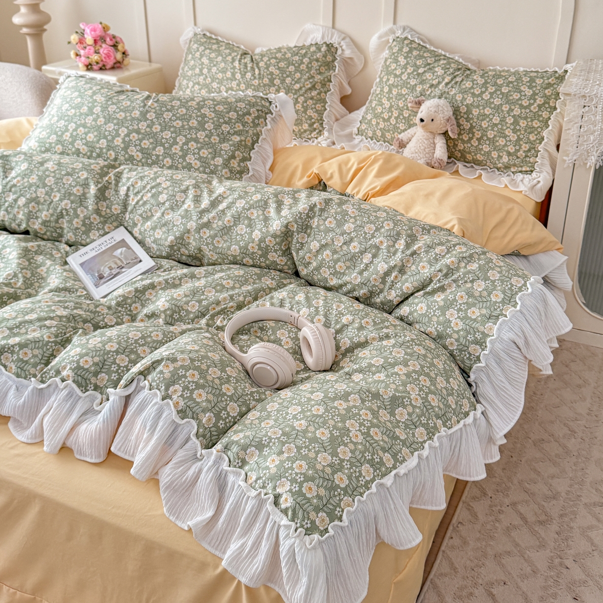 91家纺网 家纺一手货源 找家纺 橘子家 2026新款柔肤棉床单四件套 悠然-绿