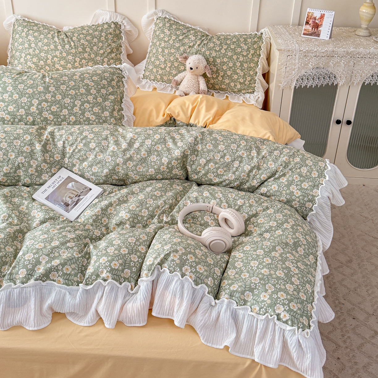 91家纺网 家纺一手货源 找家纺 橘子家 2026新款柔肤棉床单四件套 悠然-绿