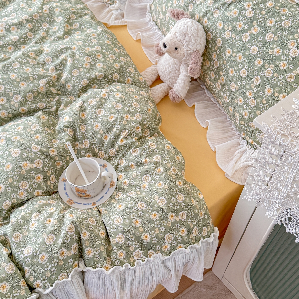 91家纺网 家纺一手货源 找家纺 橘子家 2026新款柔肤棉床单四件套 悠然-绿