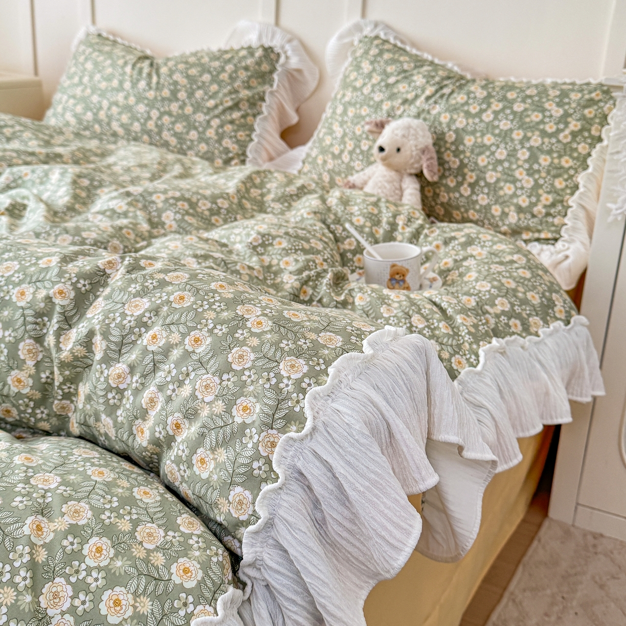 91家纺网 家纺一手货源 找家纺 橘子家 2026新款柔肤棉床单四件套 悠然-绿