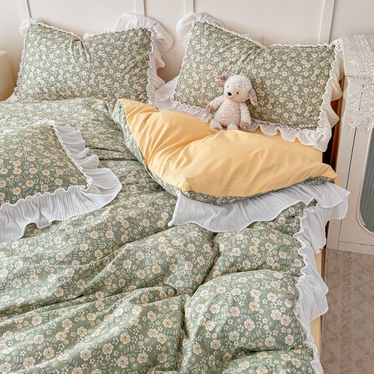 91家纺网 家纺一手货源 找家纺 橘子家 2026新款柔肤棉床单四件套 悠然-绿