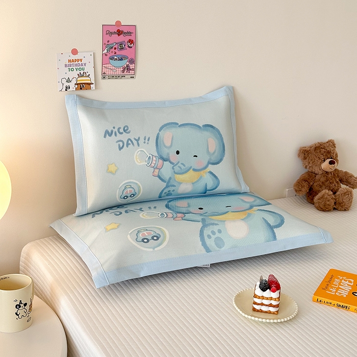 91家纺网 家纺一手货源 找家纺 嗨生活 2026新款大版加密冰丝枕套儿童枕套幼儿园枕套单品枕套枕套单件 快乐小象