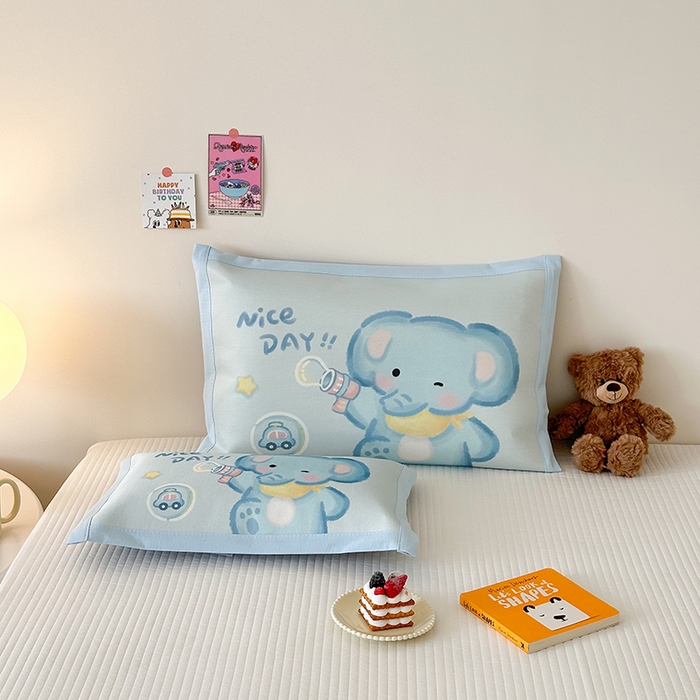 91家纺网 家纺一手货源 找家纺 嗨生活 2026新款大版加密冰丝枕套儿童枕套幼儿园枕套单品枕套枕套单件 快乐小象