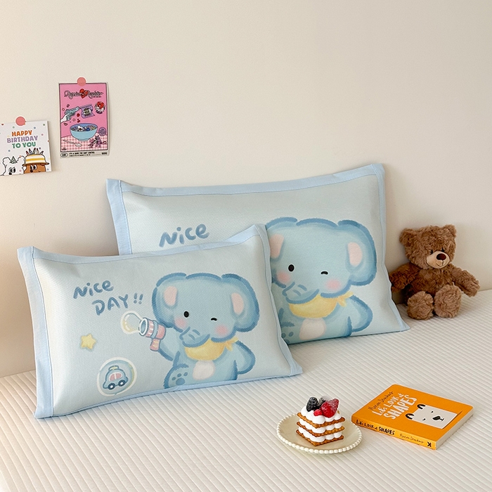 91家纺网 家纺一手货源 找家纺 嗨生活 2026新款大版加密冰丝枕套儿童枕套幼儿园枕套单品枕套枕套单件 快乐小象