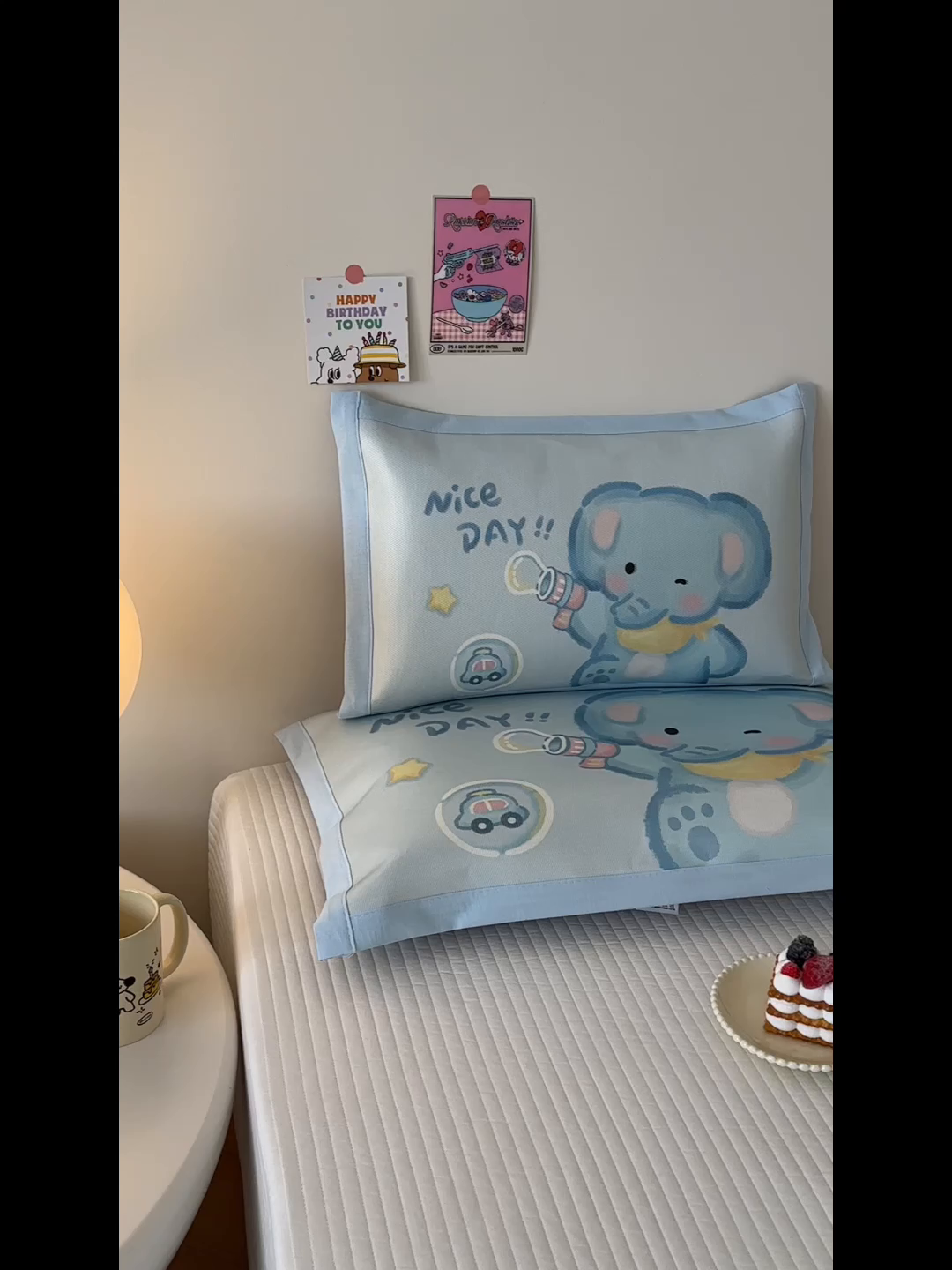 91家纺网 家纺一手货源 找家纺 嗨生活 2026新款大版加密冰丝枕套儿童枕套幼儿园枕套单品枕套枕套单件 快乐小象