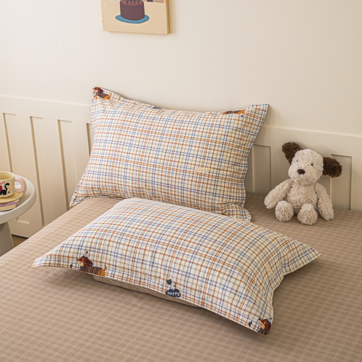 91家纺网 家纺一手货源 找家纺 梦纤绒 2026新款全棉纯棉印花四件套 可爱皮皮狗