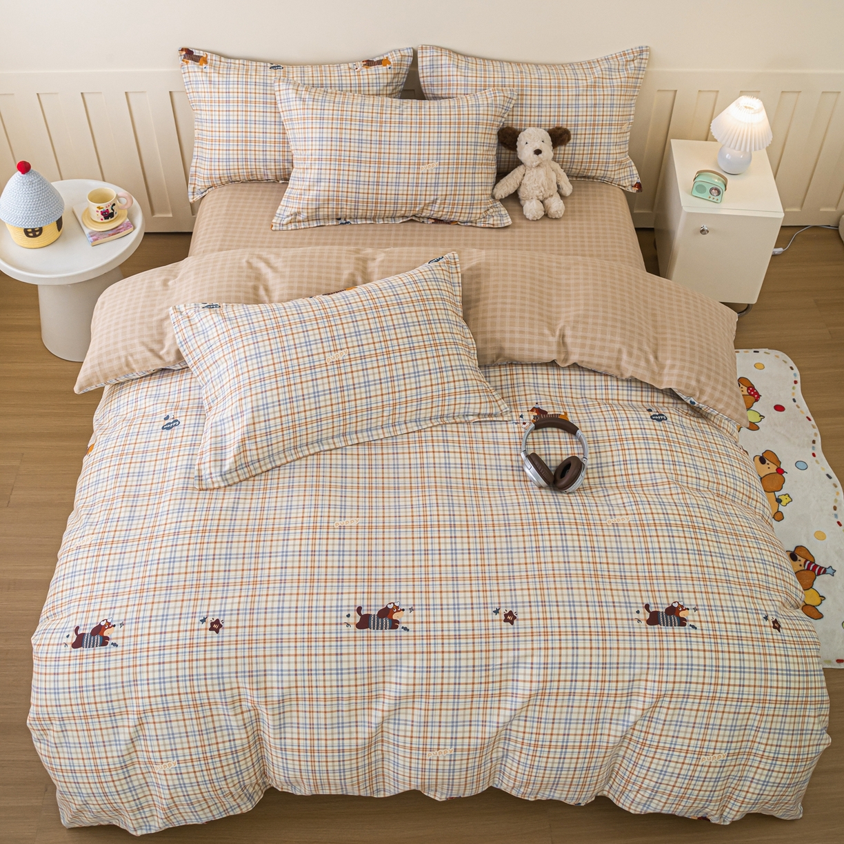 91家纺网 家纺一手货源 找家纺 梦纤绒 2026新款全棉纯棉印花四件套 可爱皮皮狗