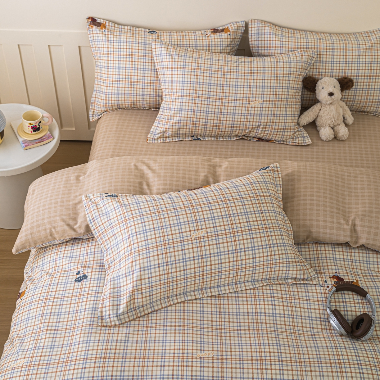 91家纺网 家纺一手货源 找家纺 梦纤绒 2026新款全棉纯棉印花四件套 可爱皮皮狗