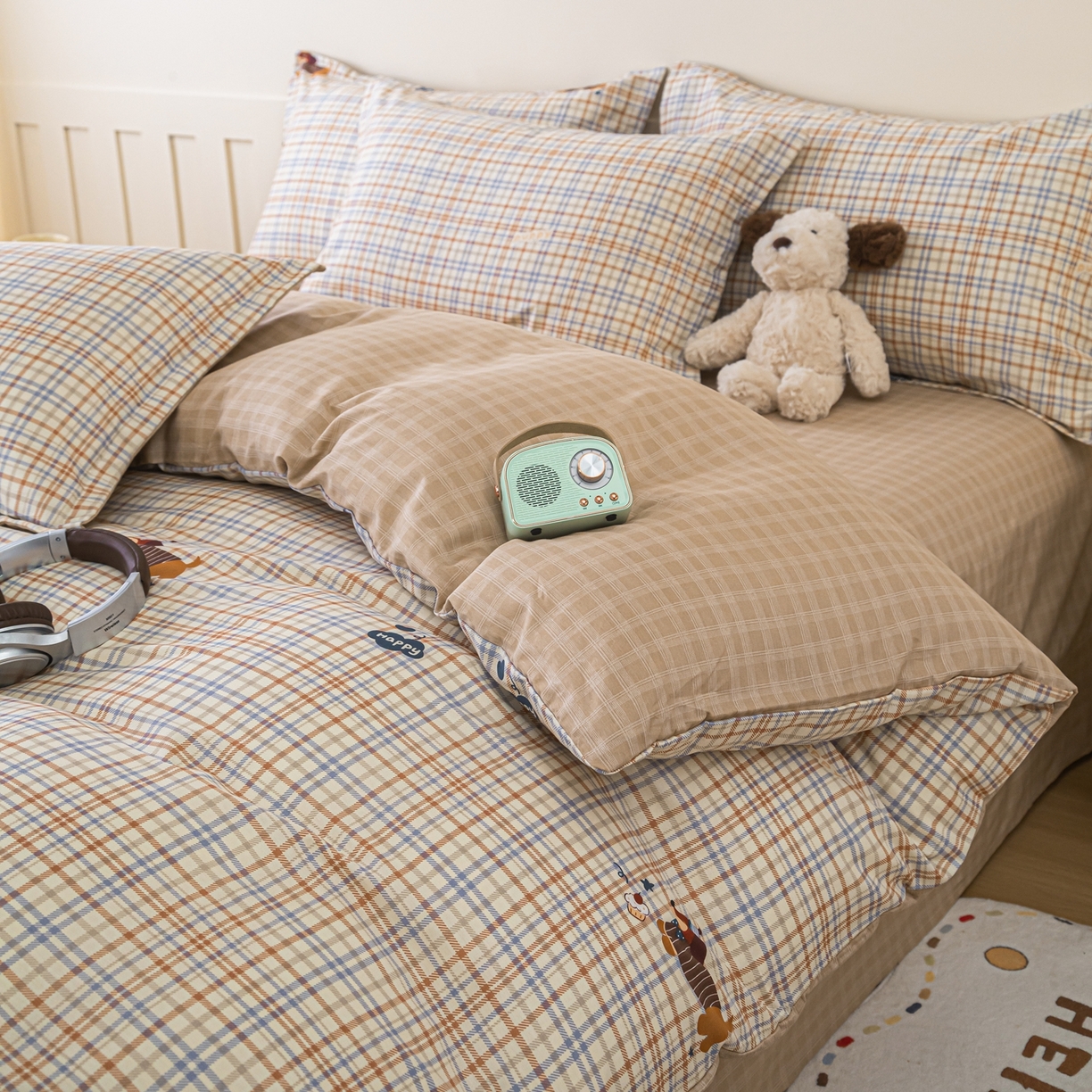 91家纺网 家纺一手货源 找家纺 梦纤绒 2026新款全棉纯棉印花四件套 可爱皮皮狗