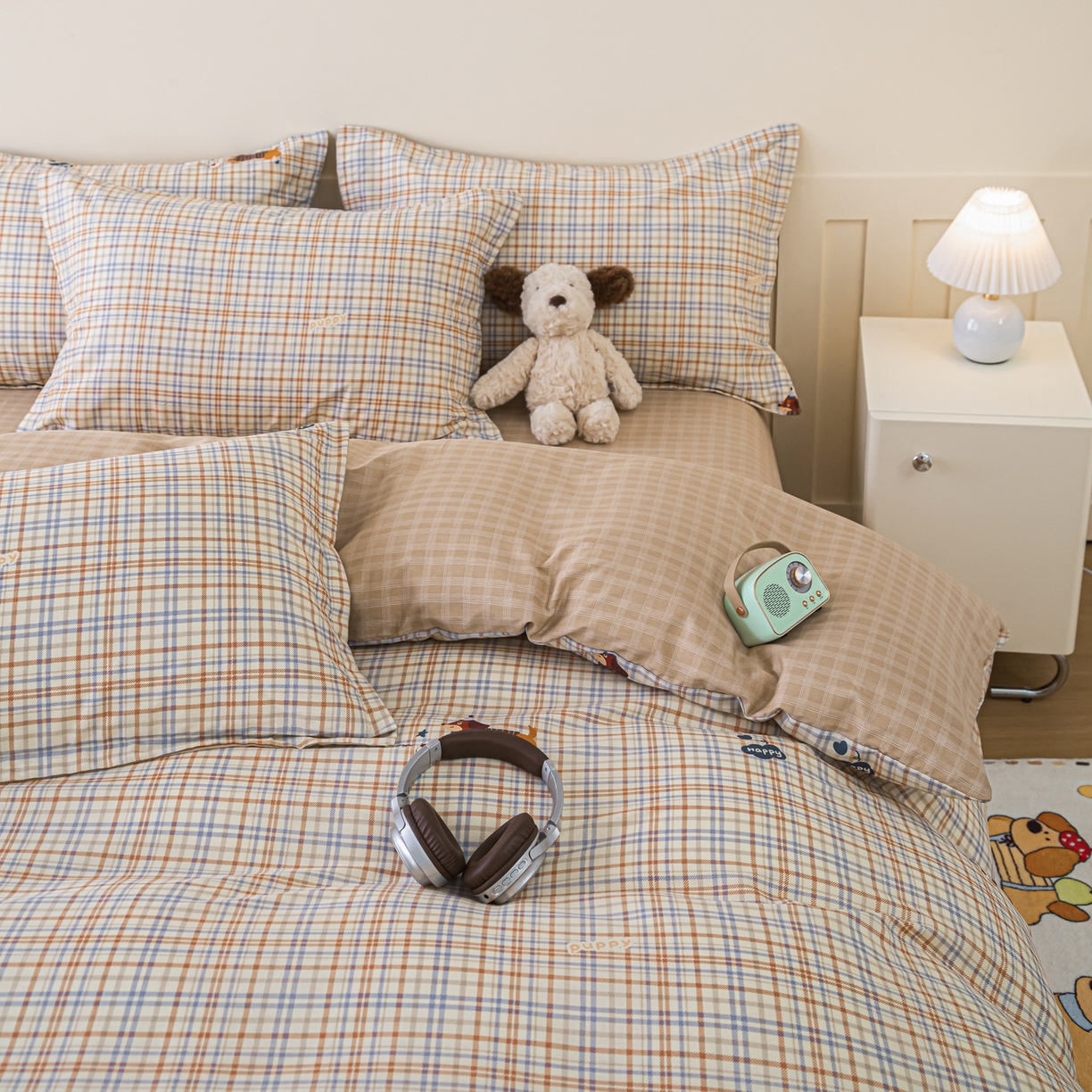 91家纺网 家纺一手货源 找家纺 梦纤绒 2026新款全棉纯棉印花四件套 可爱皮皮狗