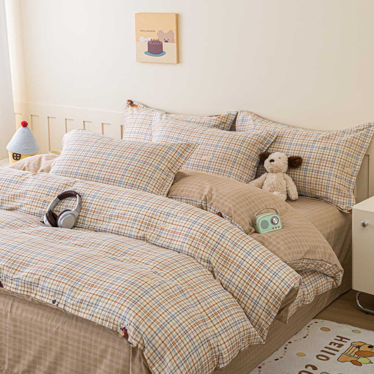 91家纺网 家纺一手货源 找家纺 梦纤绒 2026新款全棉纯棉印花四件套 可爱皮皮狗