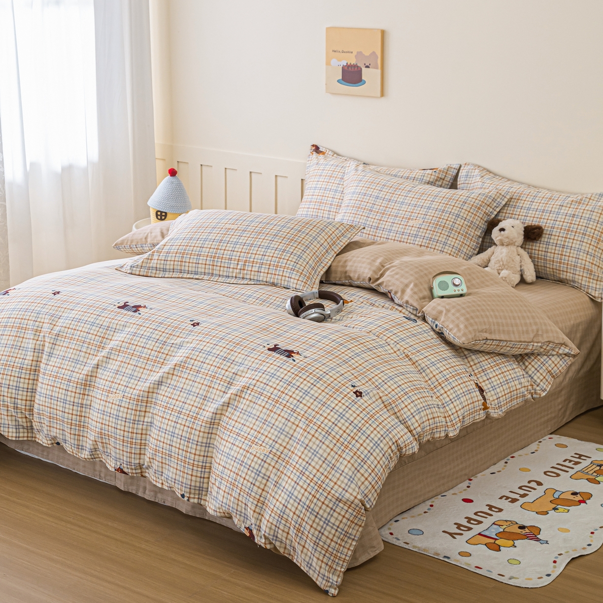 91家纺网 家纺一手货源 找家纺 梦纤绒 2026新款全棉纯棉印花四件套 可爱皮皮狗